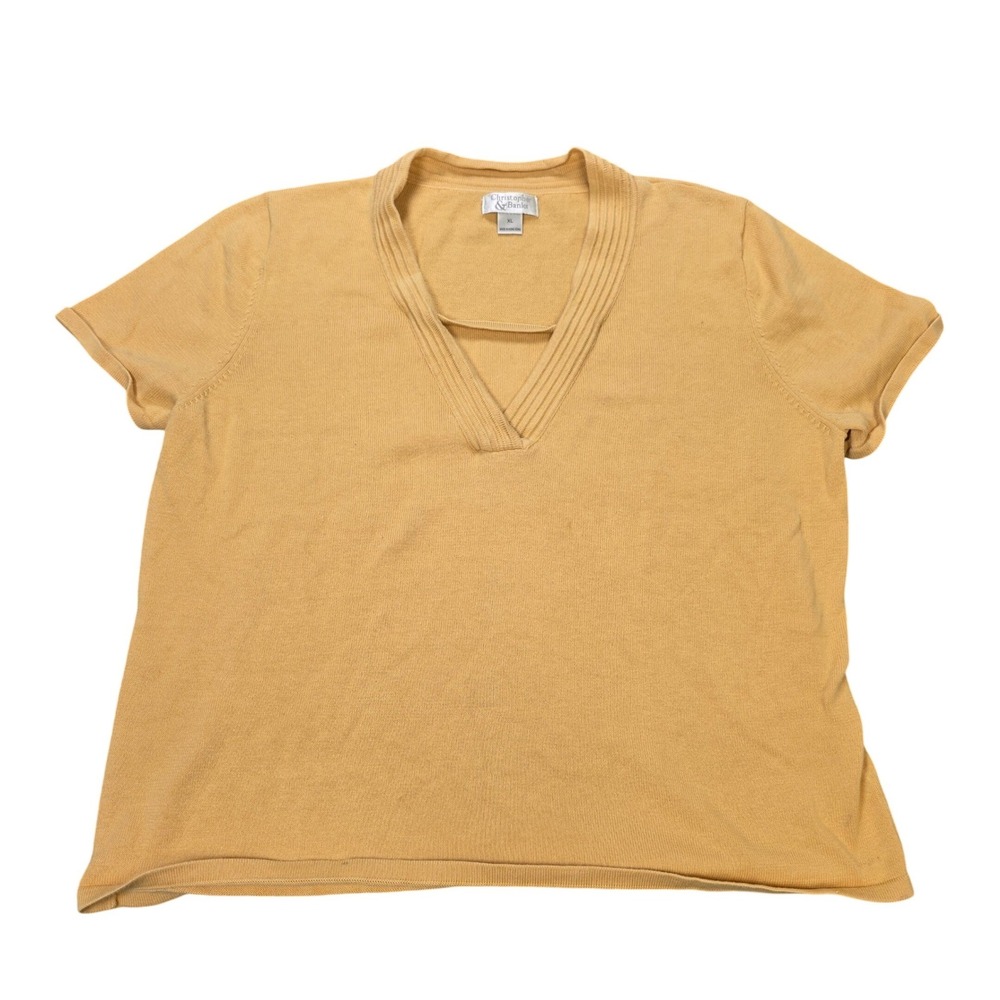 Vintage Christopher & Banks V-Neck Sweater Women's Size XL Yellow Short‎ Sleeve